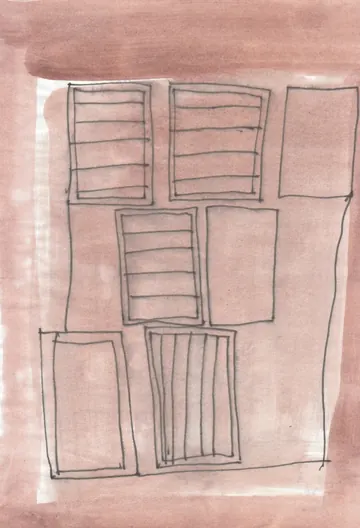 Eugen van Stiphaut: 1989, Tusche und Aquarell, 20 x 29,5cm